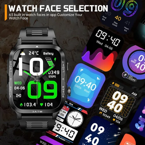 Miniatura 7 de Relojes inteligentes militares para hombre (responder/hacer llamadas) con potente linterna de 1.96 pulgadas HD, reloj inteligente táctico al aire