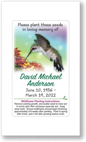 Miniatura 2 de 100 paquetes personalizados de semillas funerarias conmemorativas de colibríes de flores silvestres para conmemorar la celebración de la vida (100)