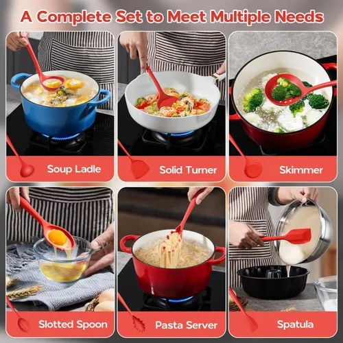 Miniatura 6 de Onader Juego de utensilios de cocina de silicona, juego de 6 utensilios de cocina rojos, resistente al calor, utensilios de cocina antiadherentes