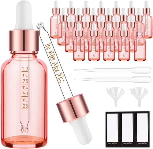 Miniatura 9 de PrettyCare Paquete de 4 botellas con cuentagotas de aceites esenciales, botellas vacías de tintura para cuidado personal y belleza, Ámbar