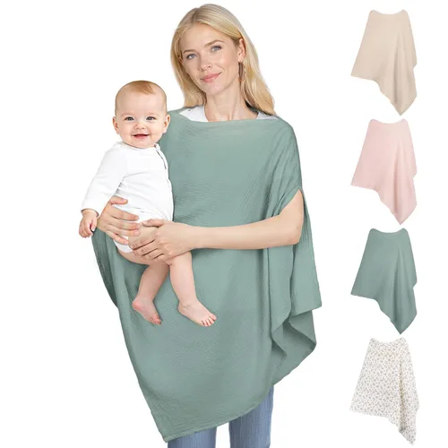 Muslin Cobertura de Lactancia para Amamantar, Cobertura de Pecho de Algodón Suave y Transpirable para Mujeres, Cobertura de Lactancia con Total Verde