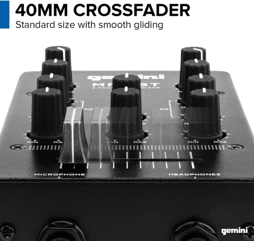 Miniatura 3 de Mezclador DJ portátil Bluetooth Gemini – Mezclador de audio mini de 2 canales con entrada inalámbrica, RCA, tomas para micrófono y auriculares, EQ