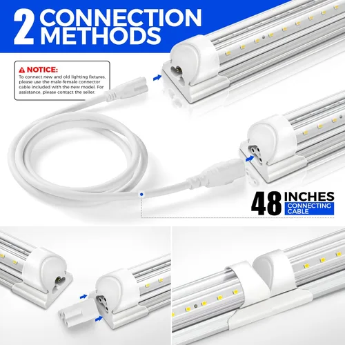 Miniatura 6 de Barrina T8 Luz LED para Taller 4 Pies, 40W 5500LM 5000K, Cubierta Transparente, Luces de Techo para Garaje, Lámpara LED en Forma de V, Luces