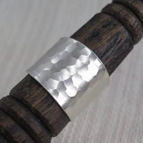 Miniatura 5 de Hammered Sterling Silver Handmade Wide Band Ring, Classic Shiny Finish Flat Wrap Band, Adjustable to Sizes 6-12, Can fit Also as Thumb ring, Gift