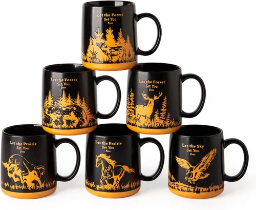 Miniatura 9 de AmorArc Juego de 6 tazas de café grandes de cerámica de 18 onzas con patrones texturizados de Sea Life para té, café con leche y cacao. Fácil