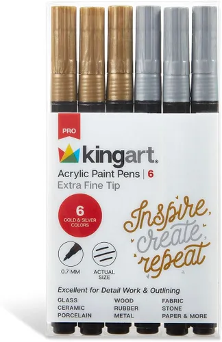 Miniatura 10 de KINGART PRO - Bolígrafos de pintura extra fina, punta de 0.028 in, 6 marcadores de pintura acrílica, bajo olor y secado rápido para rocas, madera