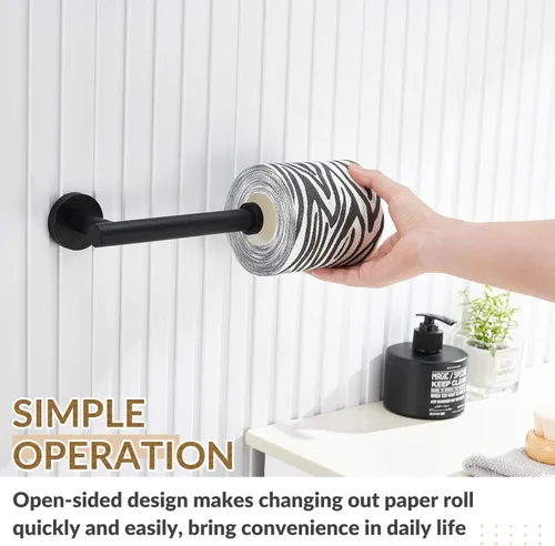 Miniatura 4 de APLusee Portarrollos de Papel Higiénico Negro Mate, Percha para Rollo de Papel de Acero Inoxidable, Dispensador Redondo de TP para Montaje en Pared