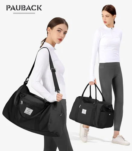Miniatura 2 de Bolsa de gimnasio para mujeres y hombres, bolsa de viaje deportiva con compartimento para zapatos y bolsillo húmedo, A-Negro