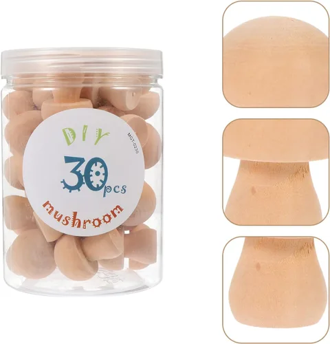 Miniatura 7 de EXCEART Juego de 30 piezas de hongos de madera naturales sin terminar con formas de hongos, figuras de hongos, mini muñecas de madera para artes y B
