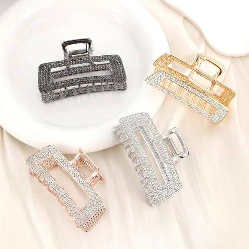 Miniatura 7 de WORTL Pinzas grandes de metal cuadradas de 3.5 pulgadas, paquete de 4 abrazaderas de pelo de diamantes de imitación para mujeres y más delgadas
