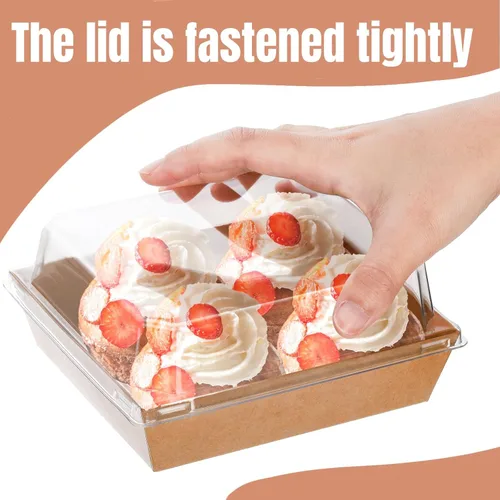 Miniatura 4 de Hiceeden Paquete de 100 Cajas de Charcutería con Tapas Transparentes, 5.4"×5"×2.5" Caja de Papel para Panadería Postres Sándwich, Recipientes