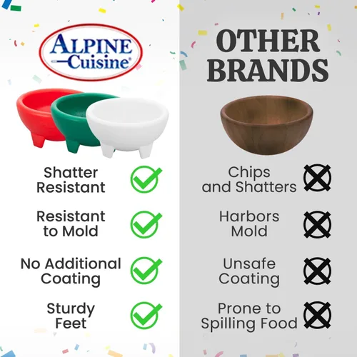 Miniatura 6 de Alpine Cuisine Juego de 3 cuencos pequeños para salsa (Molcajete), material plástico de grado alimenticio, resistente y fácil de limpiar, cuenco
