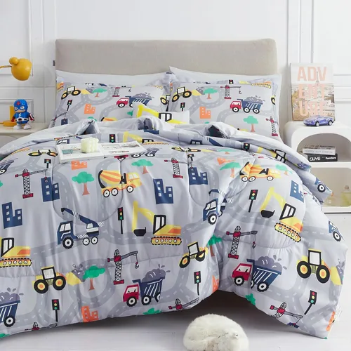 Miniatura 28 de Mooreeke Juego de edredón individual para niños de 6 piezas, juego de ropa de cama azul para adolescentes, microfibra de dinosaurio, cama para niños