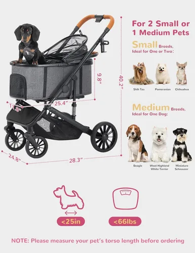 Miniatura 3 de Cochecito para perros pequeños y medianos de hasta 60 libras, cochecito plegable para mascotas con 4 ruedas con transportador desmontable