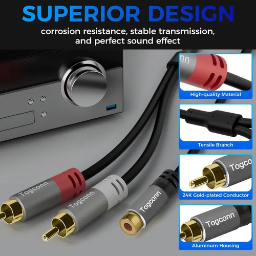 Miniatura 3 de Cable divisor adaptador en Y RCA, paquete de 4 unidades, 1 RCA hembra a 2 RCA macho estéreo de audio y video, cable de extensión para audio