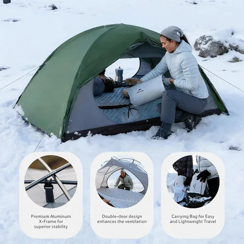 Miniatura 5 de Naturehike Tienda de campaña para 4 estaciones, tienda de campaña impermeable para 2 personas, tiendas de campaña de cuatro estaciones para clima