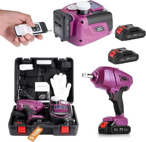 TYAYT Kit de gato eléctrico para automóvil, gato hidráulico inalámbrico de 5 toneladas con llave de impacto eléctrica, gato portátil de 12 V con luz