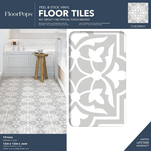 Miniatura 2 de FloorPops Azulejos de suelo gris Cheverny Peel & Stick, FP3571