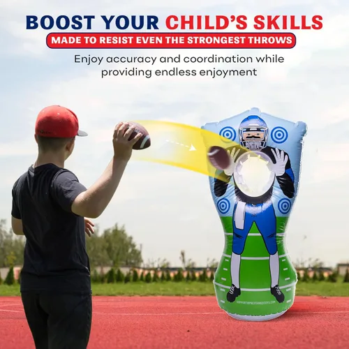 Miniatura 5 de Preferred Toys Juego inflable de fútbol de 65 pulgadas, juego de lanzamiento de red de doble cara con mini bolas, juguete deportivo para fiestas