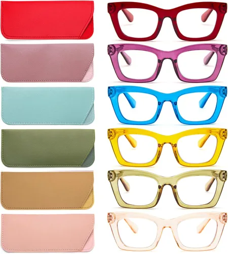 Miniatura 10 de REAVEE 6 Pack Reading Glasses for Women Blue Light Blocking, Cute Square Computer Readers with Spring Hinge Color de mezcla M2-6