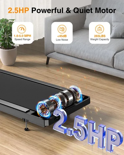 Miniatura 2 de Almohadilla para caminadora con barra de asa, 2.5 HP portátil compactas para debajo del escritorio, alfombrilla para caminar de 5.0 velocidades