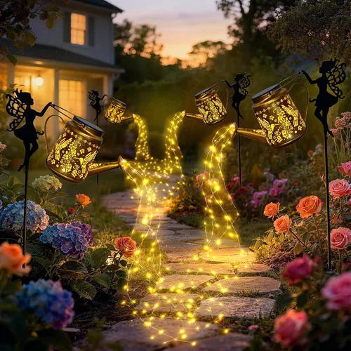 X-PREK Luces solares impermeables para exteriores, luces solares de jardín de hadas, decoración al aire libre, regadera solar de colibrí, regalos de