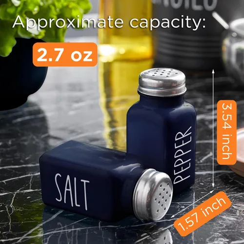 Miniatura 3 de Juego de saleros y pimenteros azul marino, bonito salero de cristal para cocina y mesa, RV, campamento, barbacoa, decoración de cocina azul