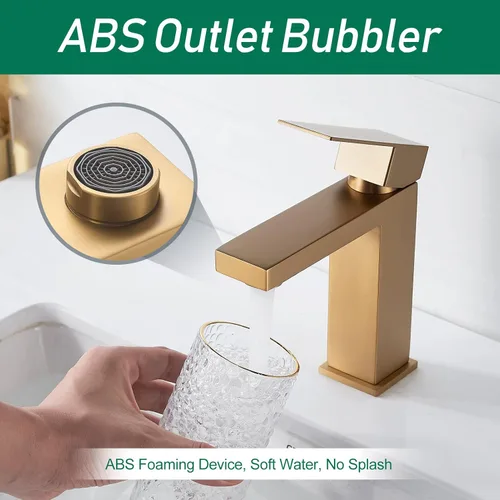 Miniatura 2 de VOTON Grifo de baño de oro cepillado, moderno grifo de baño de 1 agujero, grifo de lavabo de baño de una sola manija, oro cepillado con placa