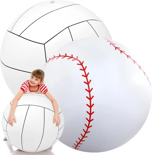 Miniatura 17 de Lewtemi 2 unidades de fútbol y baloncesto inflables gigantes de 27 pulgadas, bolas de playa inflables grandes, globos de gran tamaño para fiesta