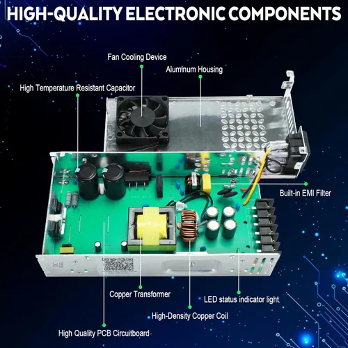 Miniatura 6 de VAYALT Fuente de alimentación de conmutación DC 12V 50A 600W, Convertidor de CA a CC de 110V/220V, Conmutación regulada universal, Fuente de 12