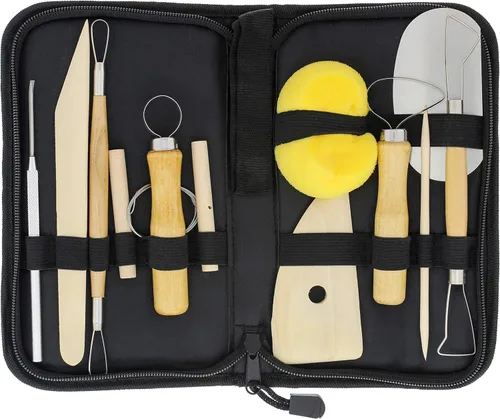 U.S. Art Supply Juego de herramientas de cerámica y arcilla (12 piezas) - Incluye herramientas de cerámica, estuche de lona para esculpir, cerámica