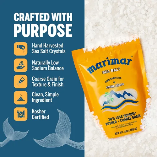 Miniatura 7 de Marimar Sal marina, naturalmente baja en sodio, grano grueso, Kosher, 20 onzas (paquete de 2)