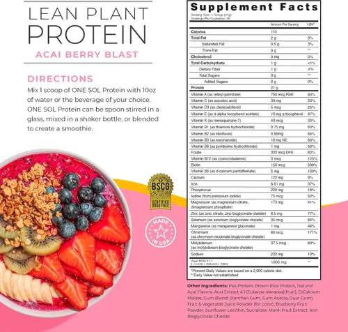 Miniatura 2 de One Sol Proteína magra en polvo a base de plantas, proteína de guisante y arroz integral, baja en carbohidratos, apta para veganos, sin gluten