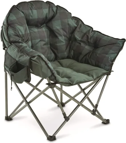 Guide Gear Silla de camping Club de gran tamaño, portátil, plegable con asientos acolchados, capacidad de 500 libras, cuadros verdes Verde (Green
