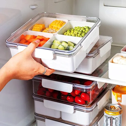 Miniatura 8 de Bandeja Dividida para Servir Alimentos con Tapas Caja Apilable de Snacks para Dulces Nueces Especias Contenedor de Frutas y Verduras con 6 Divisores