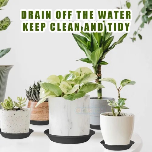 Miniatura 6 de 6 platillos de plástico para plantas de 5 pulgadas, tamaño individual, grueso y fuerte de 6, 8, 10, 12 pulgadas, bandeja de recogedor de agua