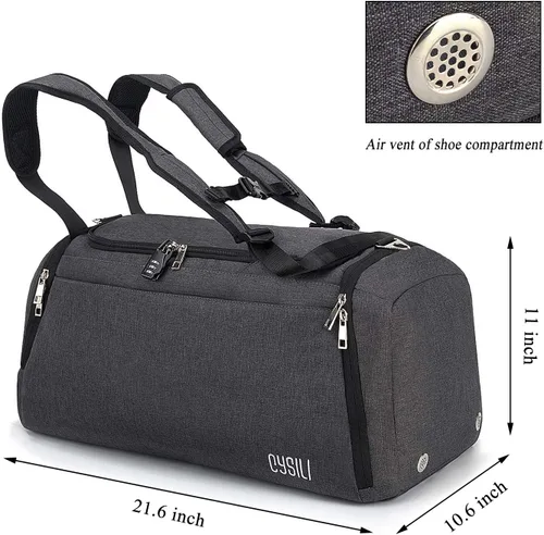 Miniatura 6 de Bolsa de lona deportiva con compartimento para zapatos y bolsillo húmedo, bolsa de gimnasio impermeable de 42L para hombres y mujeres, bolsa