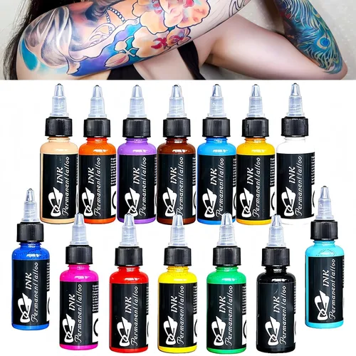 Kit de tatuaje, 14 unidades, tinta de tatuaje, 14 colores, 1 oz, 1.0 fl oz/botella de tatuaje, kit de pigmentos para maquillaje 3D, belleza, piel,
