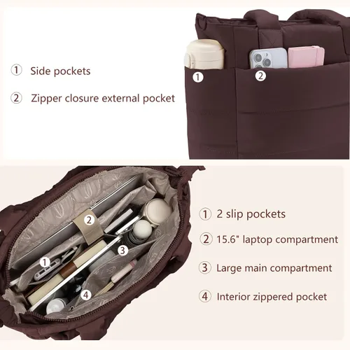 Miniatura 5 de Bolso de mano acolchado para mujer, bolso grande de enfermera, bolso de hombro con cremallera para trabajo y viajes
