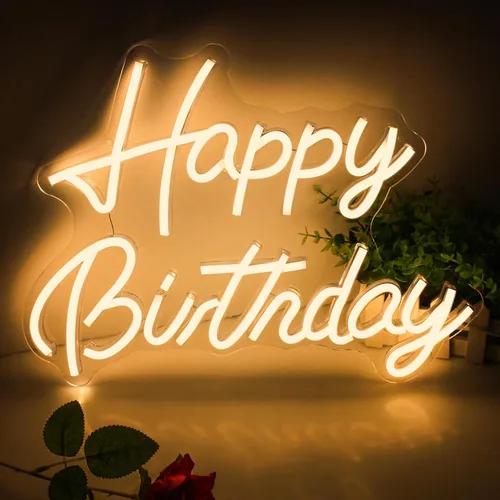 Letrero de neón con texto en inglés «Happy Birthday», «Happy Birthday» con luz LED para telón de fondo, cumpleaños, cualquier edad, decoración de