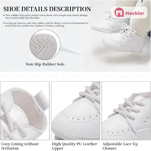 Miniatura 5 de Meckior Mocasines clásicos de piel sintética para niños y niñas, zapatos de vestir Oxford para niños y niñas, zapatos de vestir planos para caminar