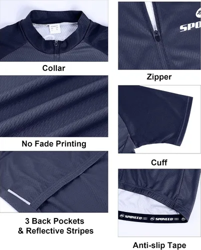 Miniatura 12 de sponeed - Jerséis de ciclismo para hombre, tops, camisas de ciclismo, manga corta, atuendo de ciclismo, chaqueta de ciclismo de cierre completo