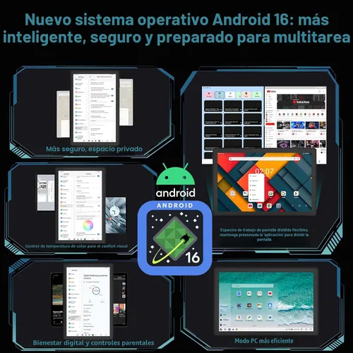 Miniatura 2 de Tableta, tableta Android 16, 30GB RAM 128GB ROM 2TB TF, tableta de 10 pulgadas con procesador de 8 núcleos, batería 6200mAh, carga rápida, pantalla