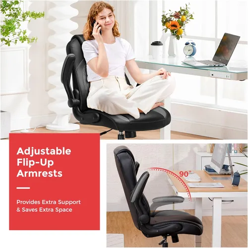 Miniatura 5 de COMHOMA Silla ergonómica para juegos de oficina para adultos, con soporte lumbar, brazos abatibles, altura ajustable, ruedas giratorias de piel Gris