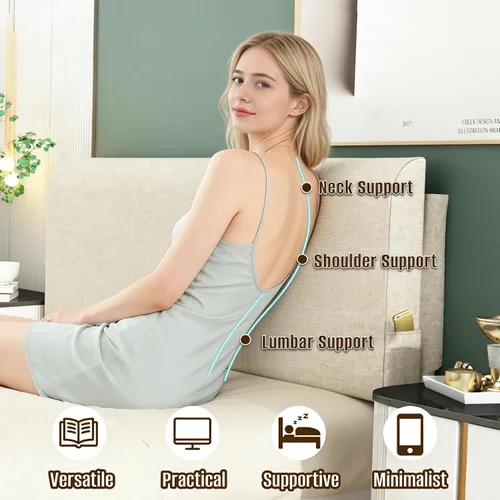 Miniatura 5 de Cabecera tapizada tamaño Queen, no necesita herramientas, cabecera montada en la pared con lino lavable extraíble, respaldo multifuncional (beige)