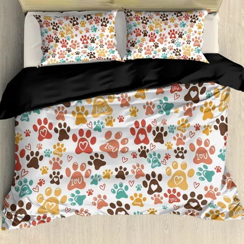 Miniatura 25 de Juego de funda de edredón con diseño de pata de perro, diseño de pata de cachorro, color beige, con 2 fundas de almohada