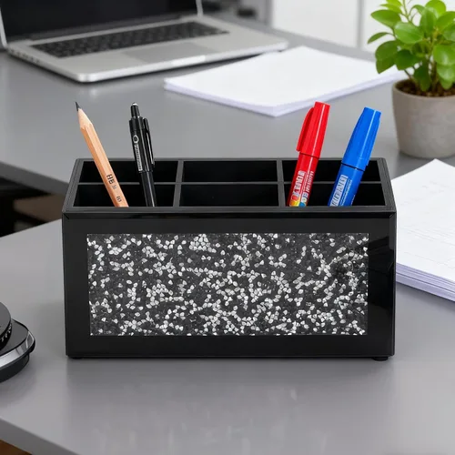 Miniatura 6 de SHYFOY Soporte de vidrio para control remoto con 6 compartimentos, caja de almacenamiento para control remoto de TV, organizador de escritorio