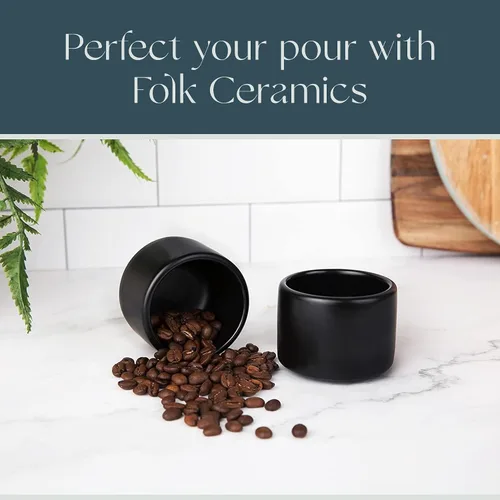 Miniatura 8 de Folk Ceramics Leonard Tazas de Café Expreso de Cerámica Tazas Demitasse Modernas Apilables para Expreso Paredes Gruesas, Sin Asa, Duraderas