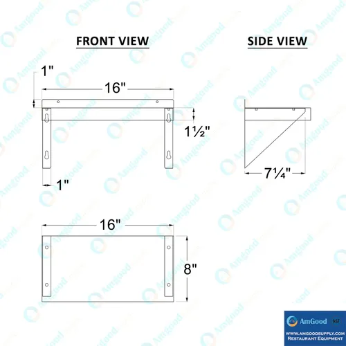 Miniatura 5 de AmGood 08 pulgadas de ancho x 16 pulgadas de largo Estante de pared de acero inoxidable Borde cuadrado Estantería de metal Resistente