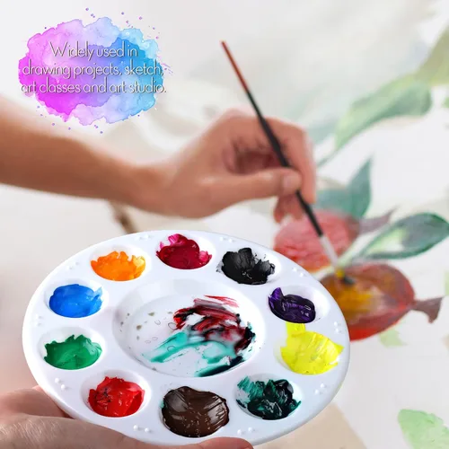 Miniatura 8 de FANDAMEI Paleta de Pintura, Bandejas de Pintura para Niños, Paletas de Pintura con 10 Cavidades para Adultos y Niños, Paletas Redondas de Pintura